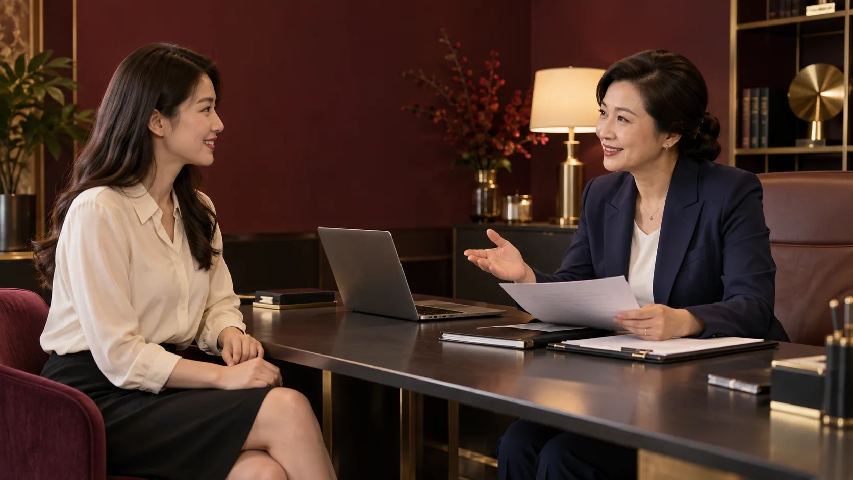 成年女性與西裝女幹部面談工作