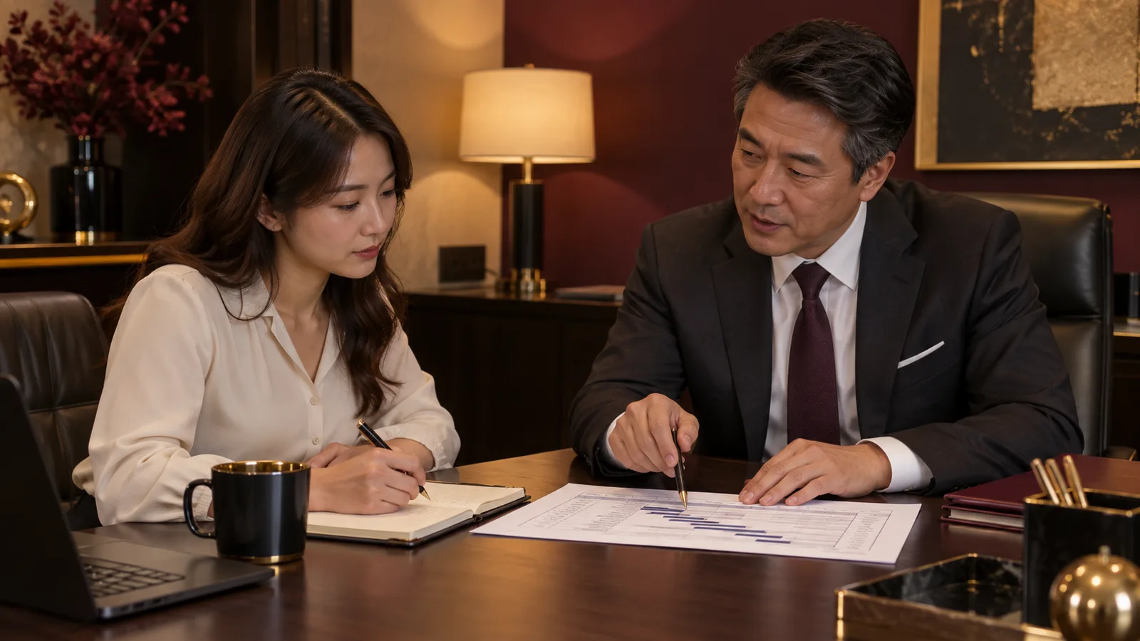 應徵者向西裝幹部詢問班表