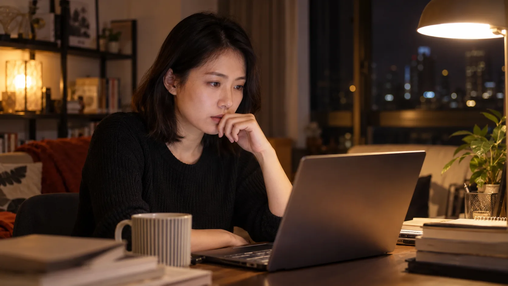 在家中核對網路訊息的成年台灣女性