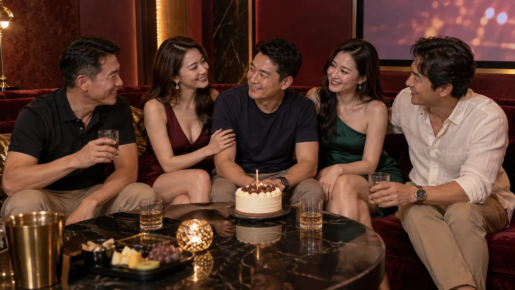 成年朋友與女公關在包廂為壽星慶生