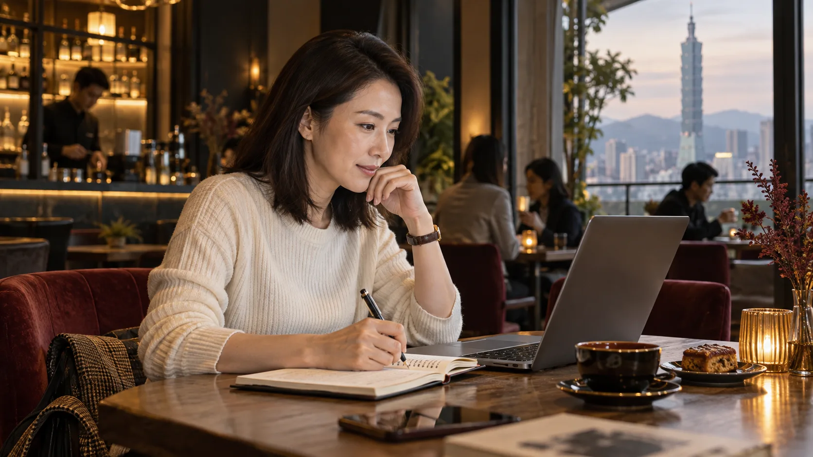 成年女性在咖啡桌旁整理工作經驗