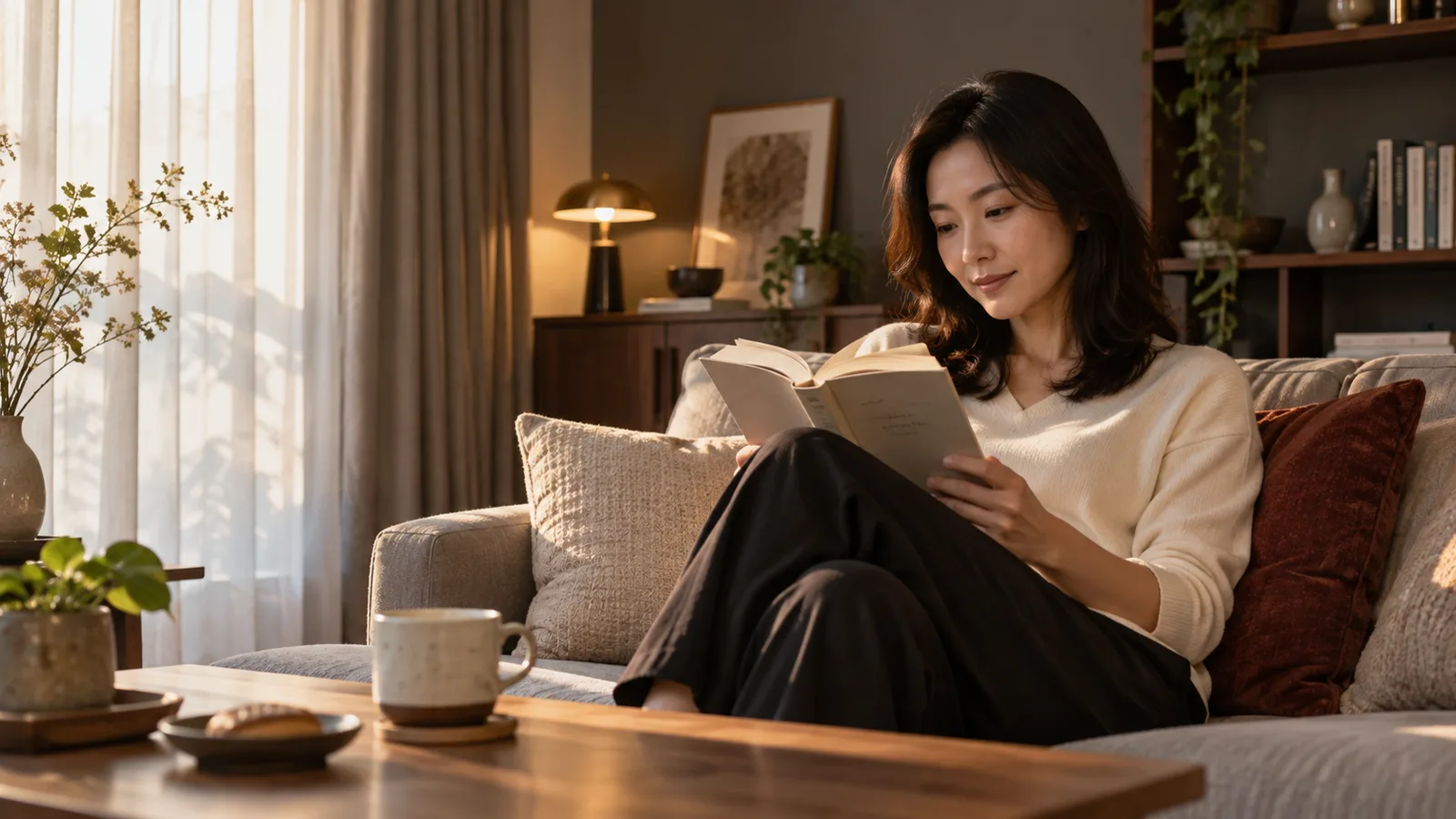 成年女性在日間安靜的房間休息閱讀