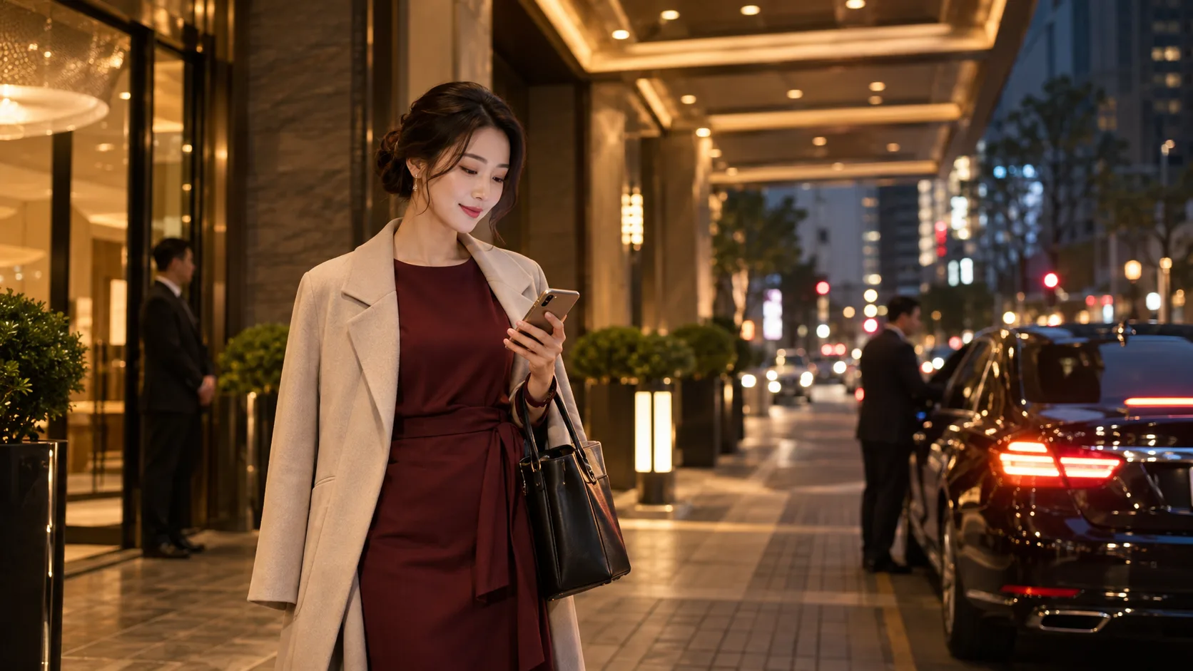 求職者在夜間出門前查看聯絡訊息